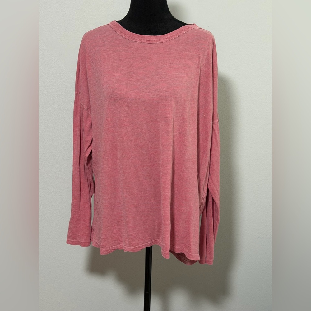 WE THE FREE Red Mini Stripe Oversized Long Sleeve Top- S